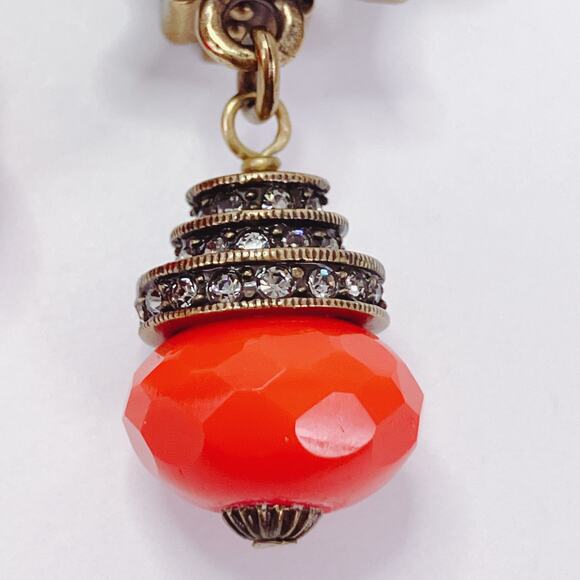 Signed Heidi Daus Red Deco Swarovski Crystal Clip On Earrings Dangle Drop VTG - Picture 16 of 16